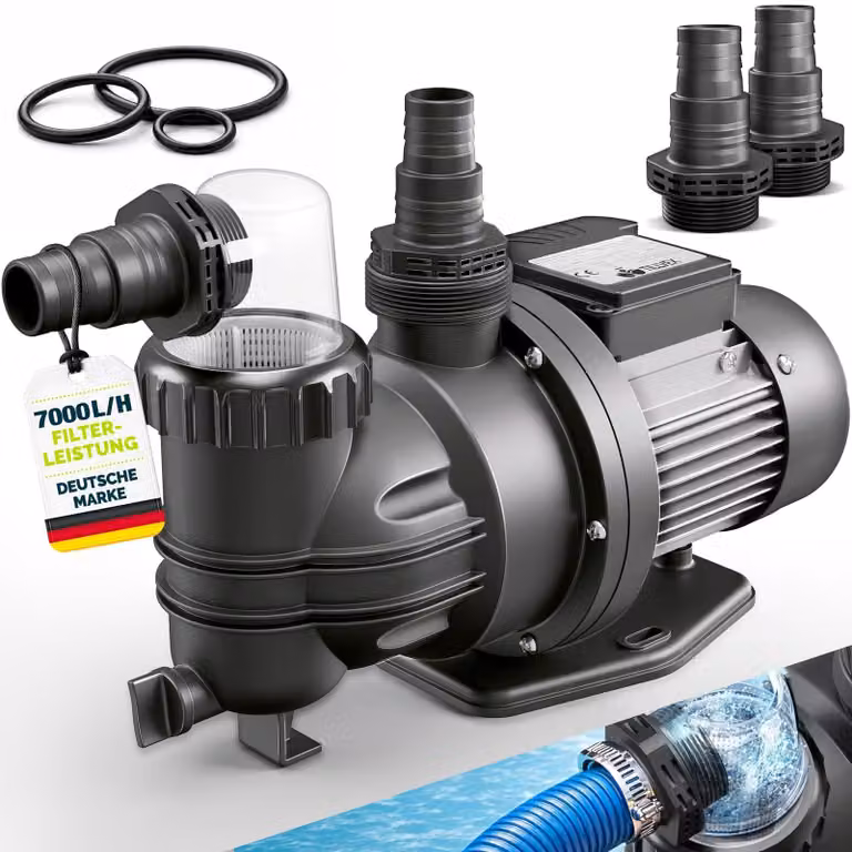 Pompa filtro per piscina - 7.000 litri/ora - 250 W - Altezza massima di pompaggio: 7,5 metri - Autoadescante - Adatta per piscine fino a 22 m³