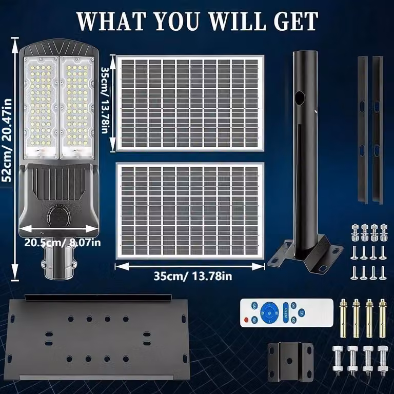 Lampione solare - Lampione a LED - 2 piccoli pannelli solari - 5 metri - Grado di protezione IP67 - Dimmerabile - Alluminio