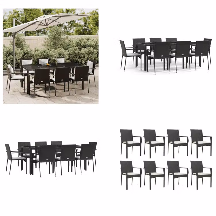 vidaXL Set da pranzo da giardino 9 pezzi con cuscini in poly rattan nero - Set da pranzo da giardino - Set da pranzo da giardino - Set da pranzo da terrazza