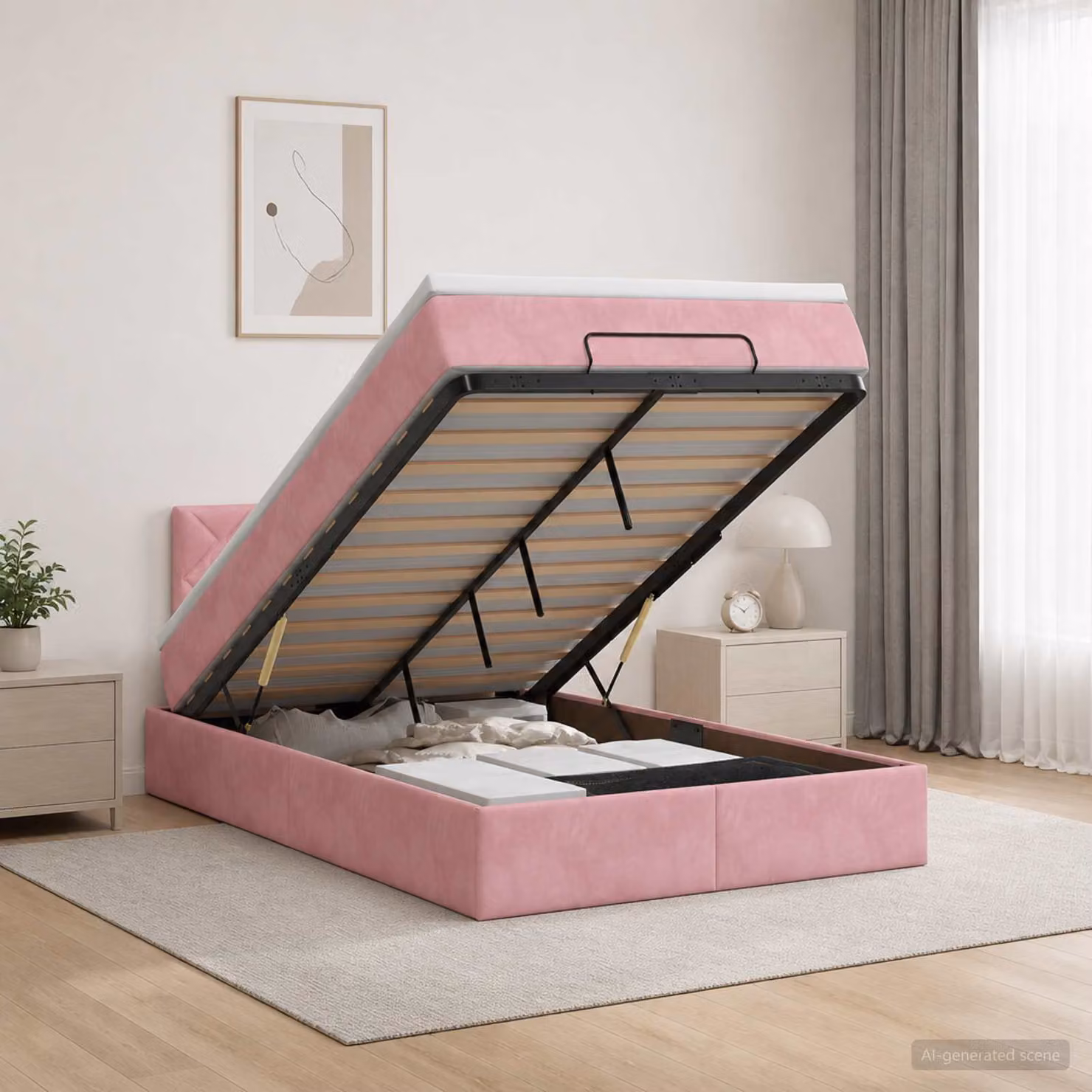 Letto ottomano con materasso vidaXL in velluto rosa, L 120 x P 200 cm