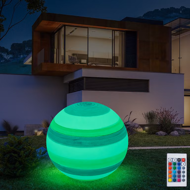 Lampada da esterno a LED, lampada da giardino, lampada a sfera, sfera luminosa da 50 cm, cambio colore, telecomando, RGB, dimmerabile, attacco E27, inclusa lampadina, grado di protezione IP55 (modello Uranus-50)