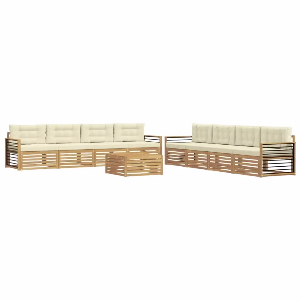 Set da giardino moderno vidaXL composto da 9 pezzi con divani, tavolino da caffè e cuscini in tessuto bianco e beige con struttura in legno di acacia – 2