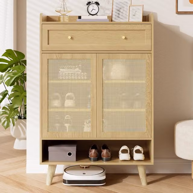 Mobile portascarpe con ante e ripiani ¨C Minimal ¨C Rattan 80x105x35 cm adatto ingresso salotto salvaspazio