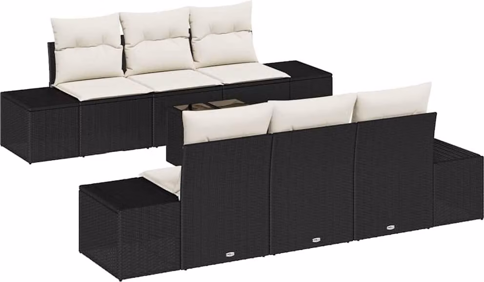 Set Divano da Giardino con cuscino 7 pcs Nero polyrattan