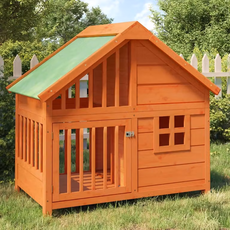 vidaXL Cuccia per Cani in Legno di Pino Massello, Marrone, L/P/H: 96 x 60,5 x 87 cm