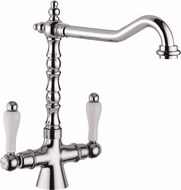 Miscelatore per lavabo in stile liberty con bocca girevole argento/bianco H. 30,5 cm - Miscelatore per lavabo Italy