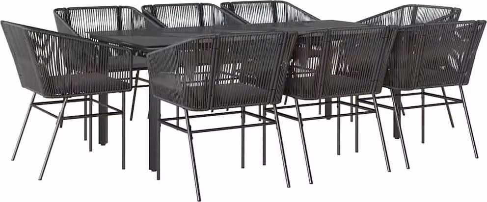Set da Pranzo da Giardino 9 pz con Cuscini Polyrattan Vetro