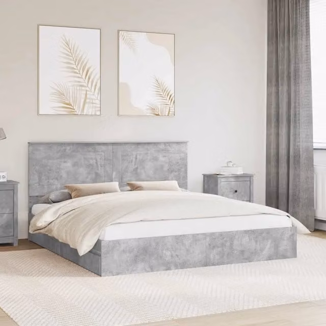 Letto con Contenitore Grigio cemento 200 x 200 cm 3409520
