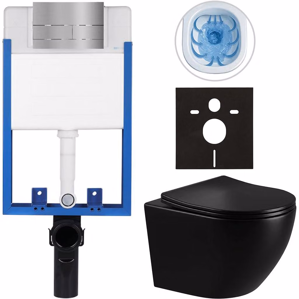 CERANO - Set completo per WC da incasso Lite/Verde - nero lucido - pulsante per WC Line, acciaio inossidabile - da incasso - 49x36 cm