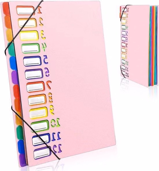 Cartella a 12 e 24 scomparti, impermeabile per la scuola e l'ufficio - Design rosa e colorato