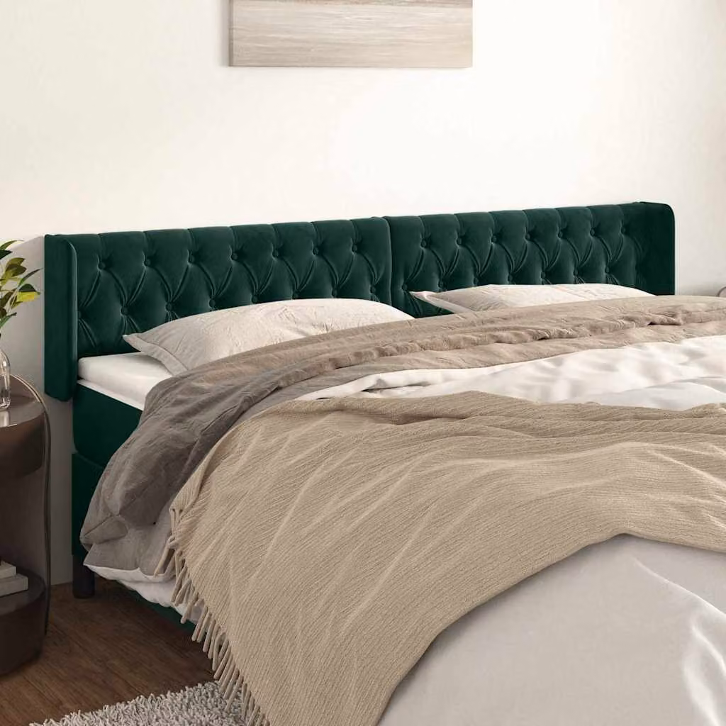 Testiera ad orecchio vidaXL in velluto verde scuro L: 203 cm, P: 16 cm, H: 78-88 cm