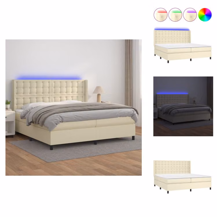 vidaXL Letto a molle insacchettate con materasso e LED crema 200x200 cm in Pelle finta - Letti & strutture letto