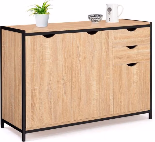 Credenza bassa IDMarket DETROIT in stile industriale con armadi e cassetti, colore marrone, L: 110 cm, H: 75,5 cm, P: 40 cm