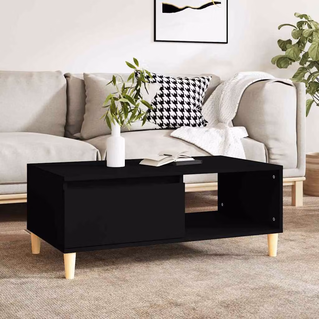 vidaXL Tavolino da Salotto Nero in Legno e MDF, L 90 x P 50 x H 36,5 cm