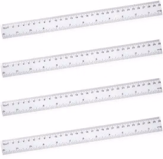 Set di 4 righelli in plastica, lunghezza 30 cm