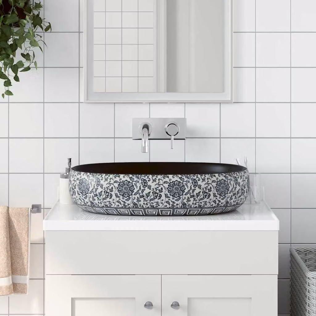 Lavabo da appoggio ovale vidaXL in ceramica nero e blu L: 59 cm, P: 40 cm, H: 14 cm