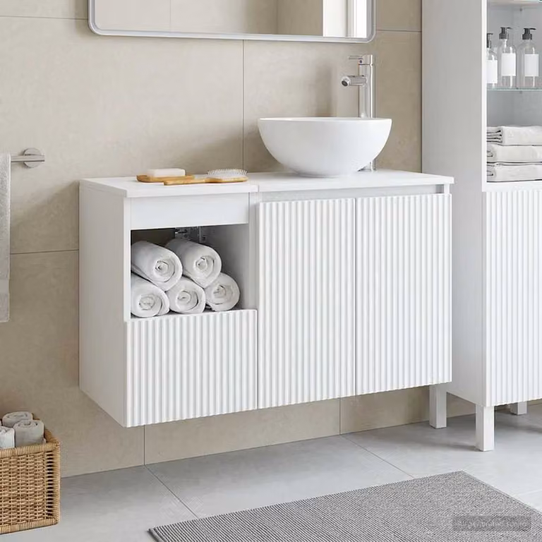 Set di mobili per il bagno moderno vidaXL composto da mobile sottolavabo e pensile a parete in MDF bianco opaco