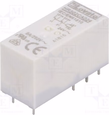 1 relè: elettromagnetico, 8A. Bobina: 24VAC, 8A/250VAC. Mini HR302CA024, elettrico