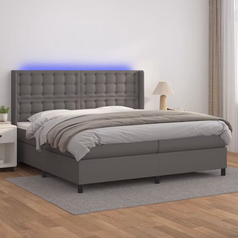 vidaXL Letto con Giroletto a Molle, Materasso Ibrido e Illuminazione LED, Grigio, L/P: 200 x 200 cm