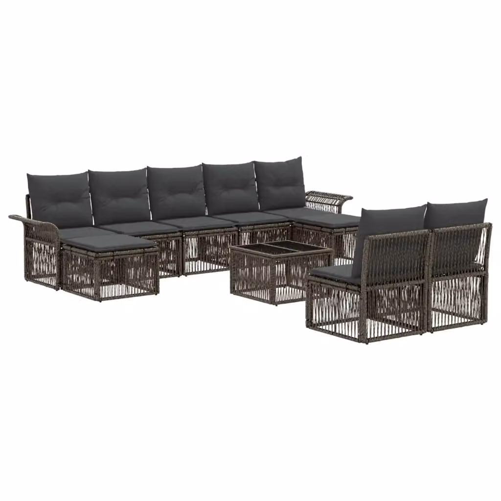 Set Divano da Giardino vidaXL 10 Pezzi Grigio con Poltrone, Tavolino e Ottoman in Polyrattan e Metallo – 2