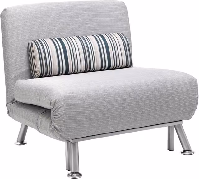 EasyComfort Poltrona Letto Singolo 3 in 1 con Schienale Reclinabile su 5 Livelli, Cuscino Imbottito e Materasso, Divano Letto Singolo Pieghevole per Soggiorno, in Acciaio e Lino, 75x70x75cm, Grigio Chiaro
