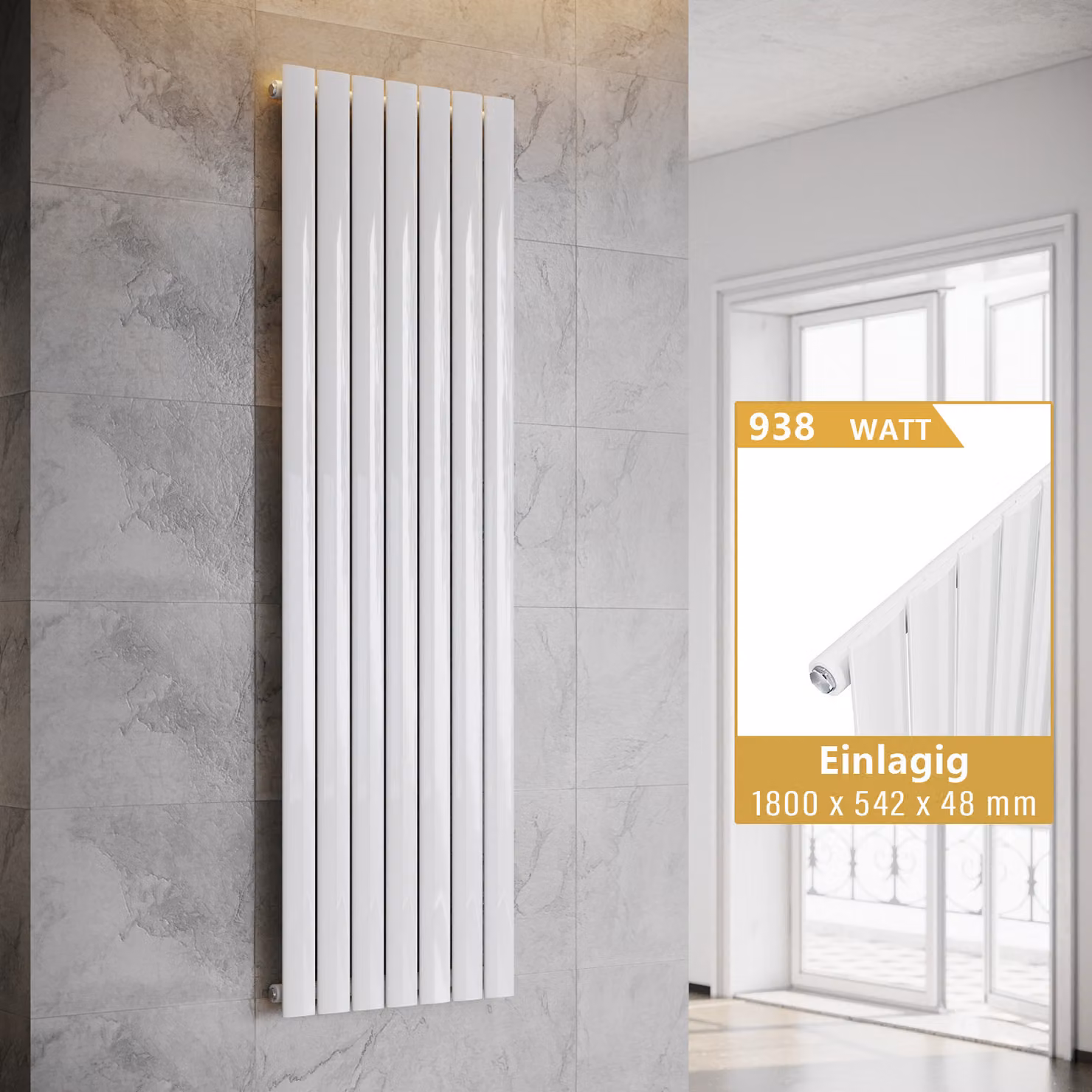SONNI Radiatore a pannello verticale, monostrato, bianco, 1800×542 mm, senza resistenza