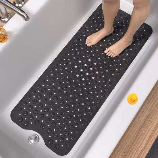 Tappetino da bagno antiscivolo, tappetino da doccia allungato, superficie antiscivolo sul fondo, lavabile in lavatrice, per vasche da bagno e pavimenti del bagno, 100x40 cm, nero