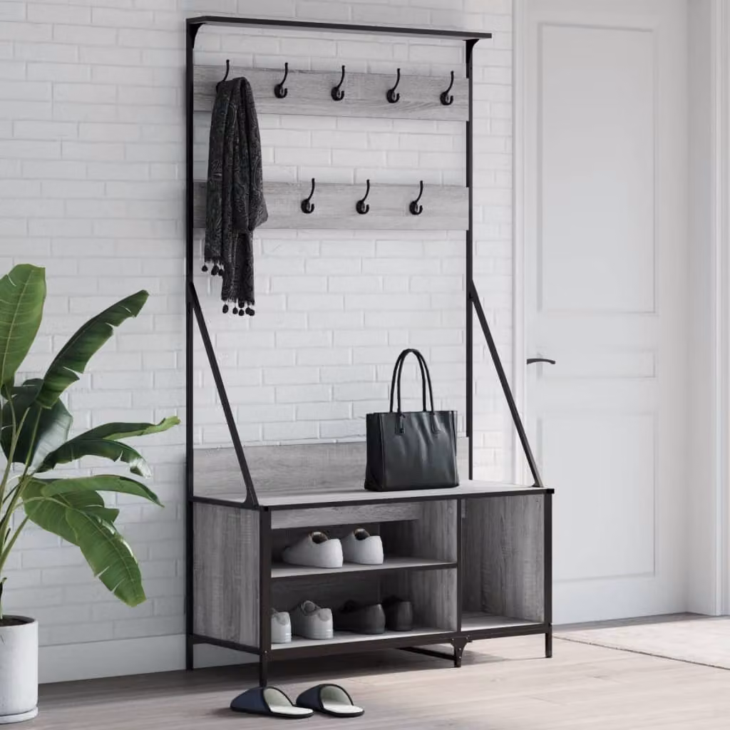 vidaXL Appendiabiti con Porta Scarpe Grigio Sonoma L: 100 cm, P: 41 cm, H: 184 cm