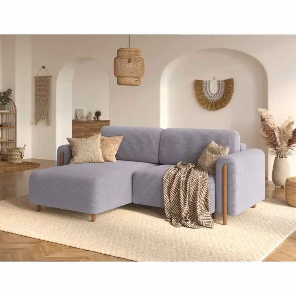 Divano ad angolo convertibile ARVESSA di MEUBLORAMA in velluto a coste grigio chiaro con angolo sinistro e funzione letto L/P/H: 244 x 154 x 95 cm – 2