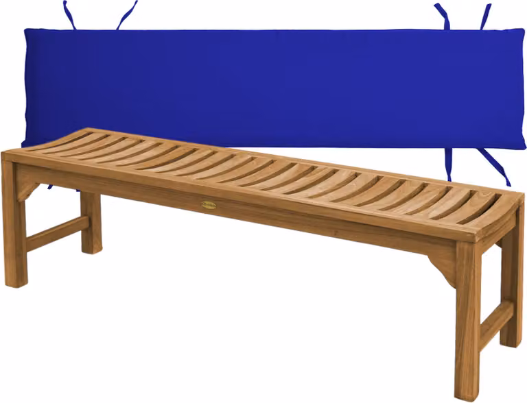 Panca in teak massello, modello Ferrara, 150 cm, resistente agli agenti atmosferici, con cuscino per seduta blu