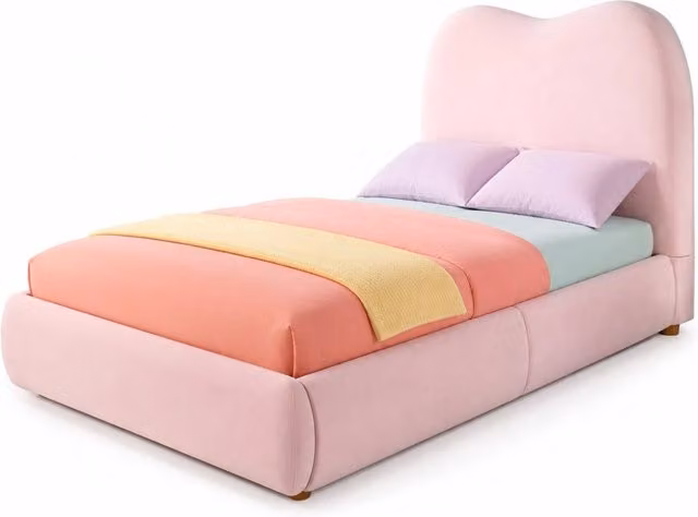 Letto contenitore 90x200 cm in velluto rosa con testiera, senza materasso