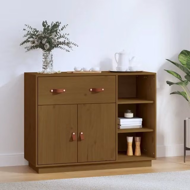 Credenza Buffet Design Mania in Legno Massello di Pino Marrone, L 98,5 cm x P 40 cm x H 75 cm