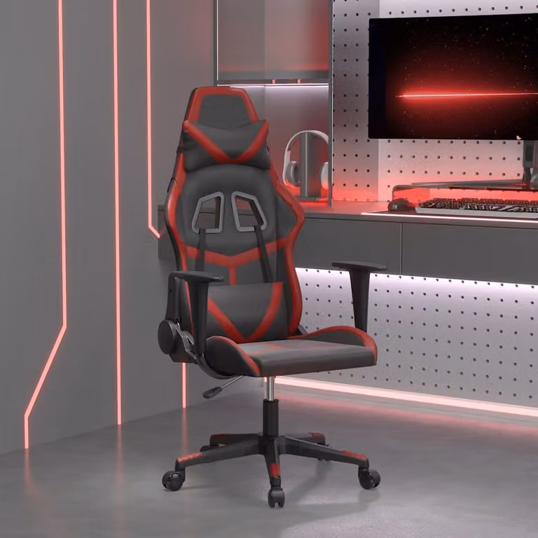Sedia Gaming vidaXL in Similpelle Nero e Rosso con Poggiatesta e Ruote, Girevole a 360 Gradi