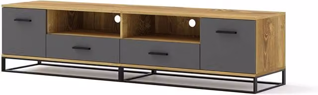 Mobile TV Arsen di Bim Furniture in stile industrial, colore grafite e rovere, L: 190 cm, P: 45.2 cm, H: 42.5 cm – 1