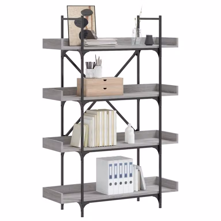 Libreria con 4 Ripiani vidaXL in Stile Industrial, Grigio Sonoma, L 100 cm x P 33 cm x H 145,5 cm