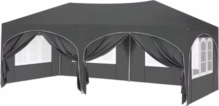 Tenda da festa XL 3×6 m – Gazebo pop-up / Tenda da giardino – Nero – 6 pareti laterali rimovibili – Regolabile in altezza, impermeabile, resistente alle intemperie, telaio in acciaio verniciato a polvere, tessuto Oxford 210D