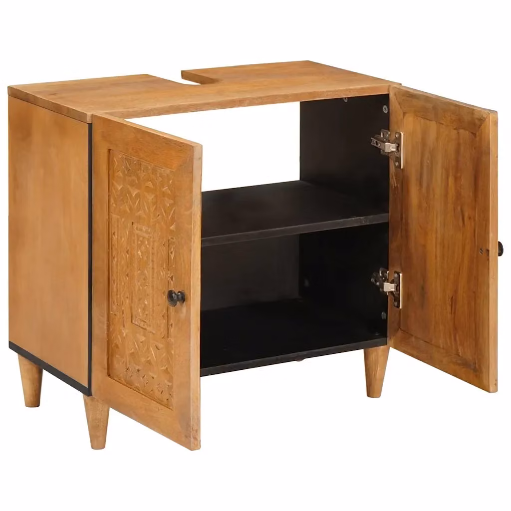 Mobile da bagno moderno vidaXL in legno di mango marrone con ante a battente e ripiani interni L/P/H: 62 x 33 x 58 cm – 2