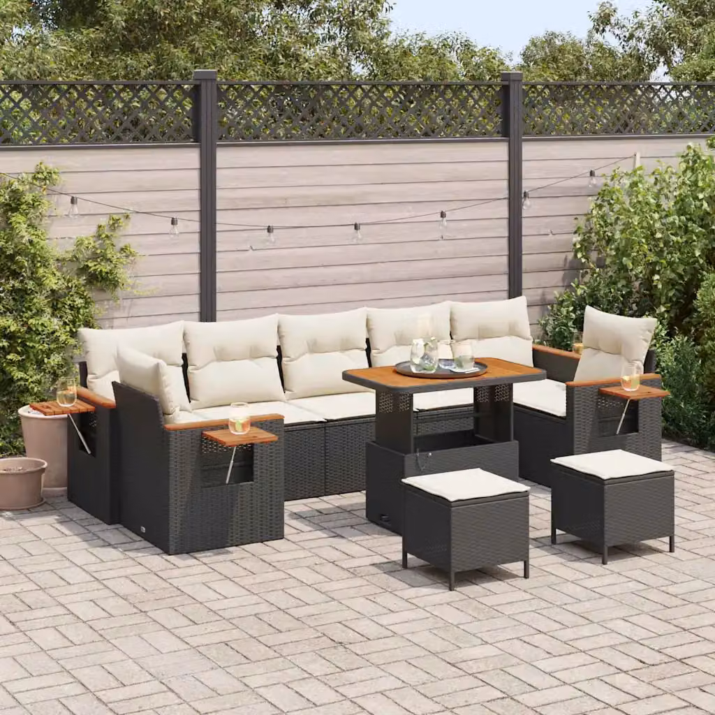 Set Divano da Giardino vidaXL 13 Pezzi in Polyrattan con Cuscini Nero e Beige – 1