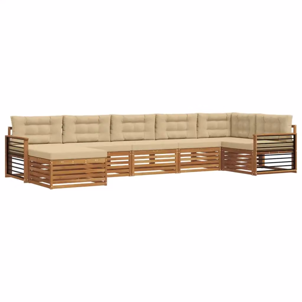 Set di divani da esterno vidaXL in legno di acacia con cuscini, 7 pezzi, Beige – 2