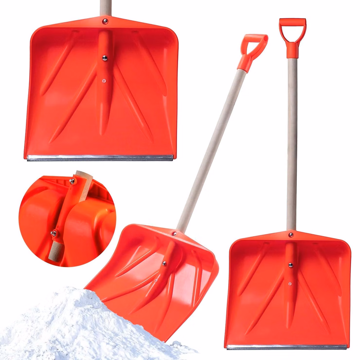 Pala da neve - Manico in legno - Lama in plastica - 50 cm - Arancione