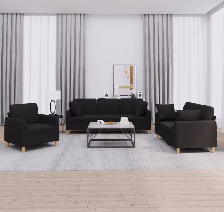 Maison Exclusive - Set divano a 3 pezzi con cuscini in tessuto nero
