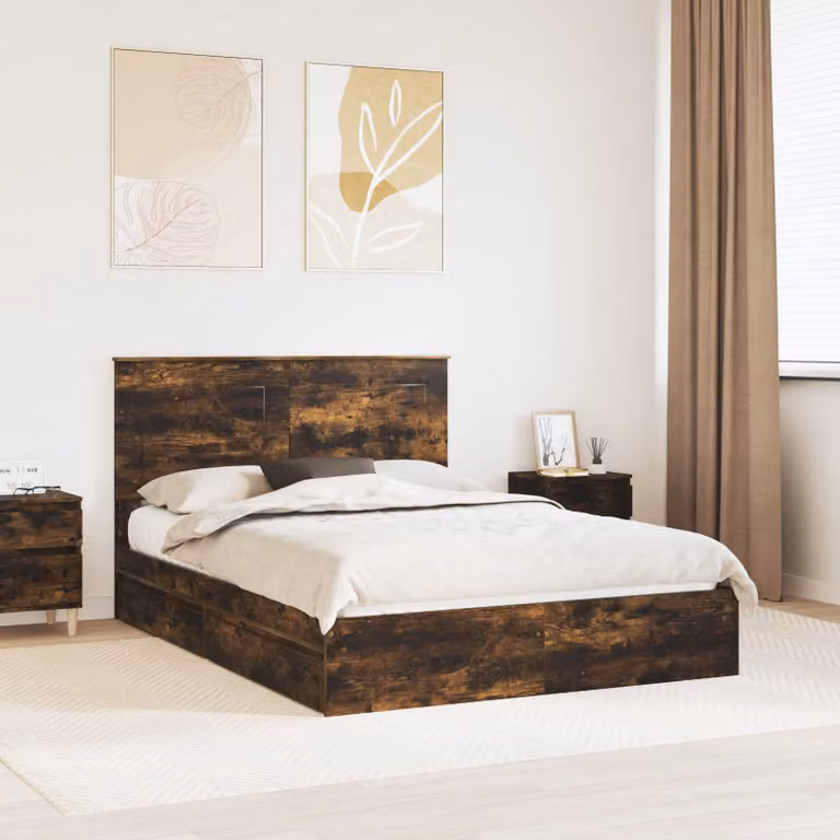 Letto con contenitore e cassetto vidaXL in rovere fumé marrone L/P: 160 x 200 cm