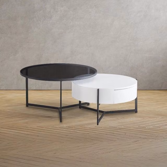 Tavolino rotondo da salotto Velvi bianco e nero – Eleganza funzionale in due livelli