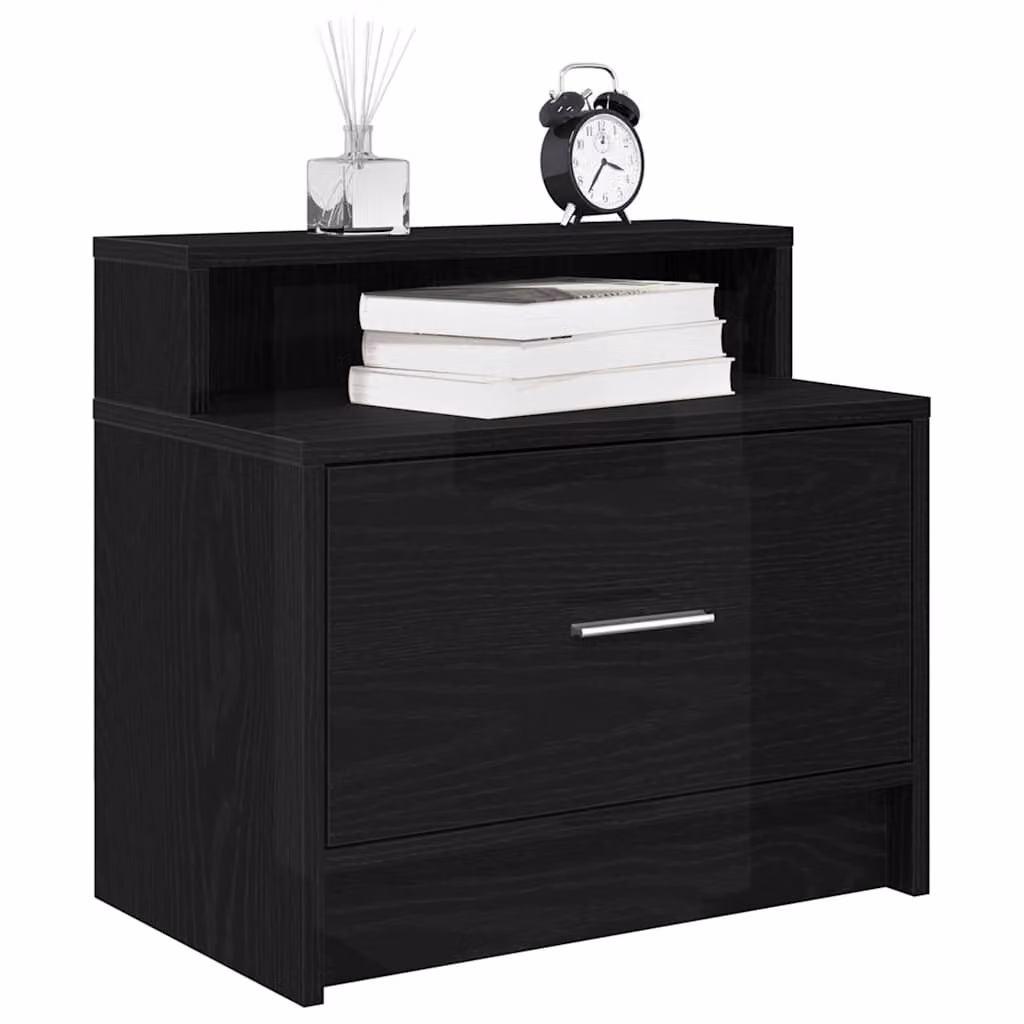 vidaXL Comodino con Cassetto Moderno Nero Opaco L: 51 cm, P: 31 cm, H: 47 cm