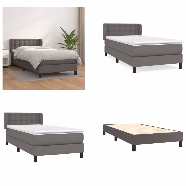 vidaXL Letto a molle con materasso grigio 100x200 cm in Pelle finta - Letto a molle - Boxspringbetten - Bett - Schlafzimmermöbel