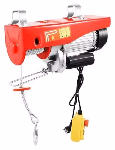 Verricelli elettrici da 500 kg a 1000 kg, con altezza di sollevamento da 6 a 12 metri. Sistemi di sollevamento con carrucole, automatici, da 1600W, dotati di freno e sistema di fine corsa. Velocità di sollevamento. Sistemi di sollevamento con singole o do