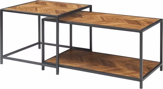 Set di 2 tavolini impilabili moderni in MDF e metallo marrone e nero per soggiorno