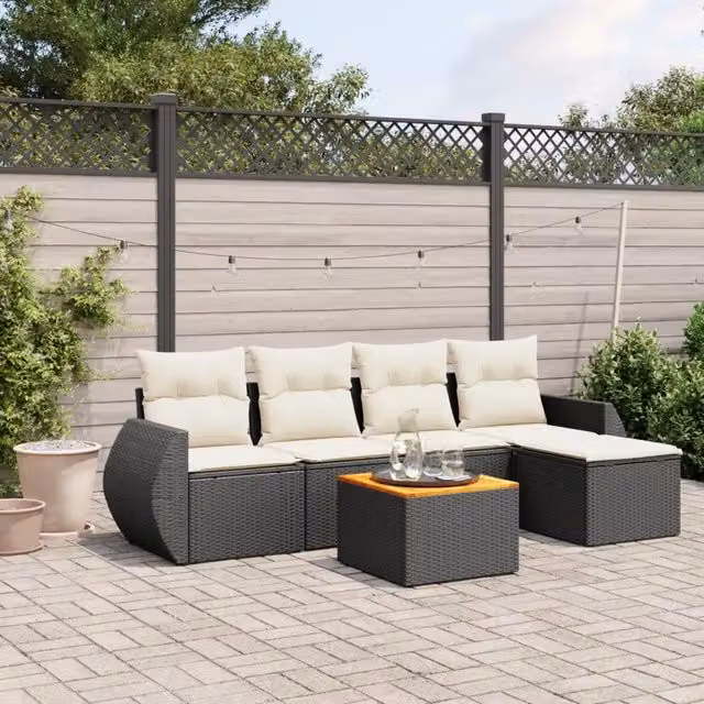 Set Divano da Giardino 6 pz con Cuscini Nero in Polyrattan 3257309