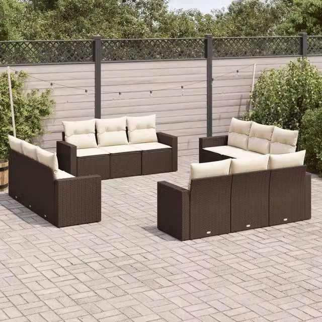 Set di divani da giardino VIDAXL in polyrattan marrone con cuscini, design moderno a L per 12 persone