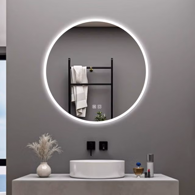 AICA Specchio da bagno 80 x 80 cm, 3 colori, antiappannamento, dimmerabile, interruttore touch, Funzione Memoria